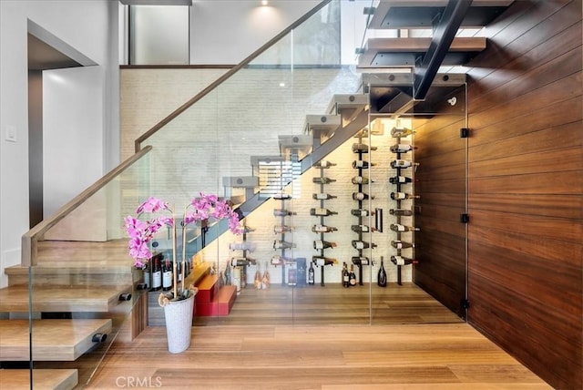 wine cellar with wood finished floors