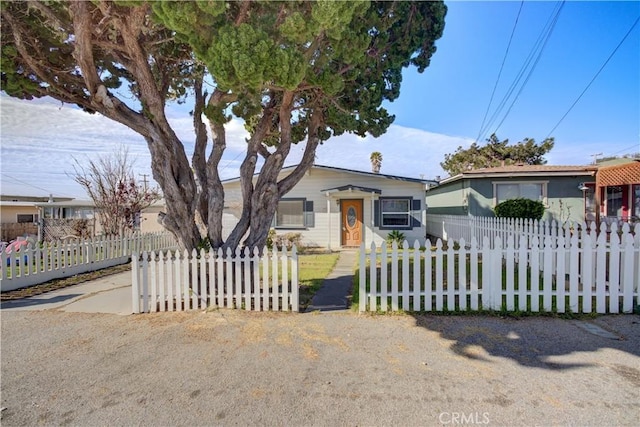 view of front facade featuring a fenced front yard