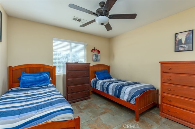 bedroom with visible vents and a ceiling fan