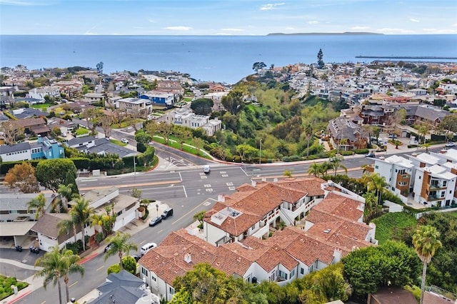 aerial view with a residential view and a water view