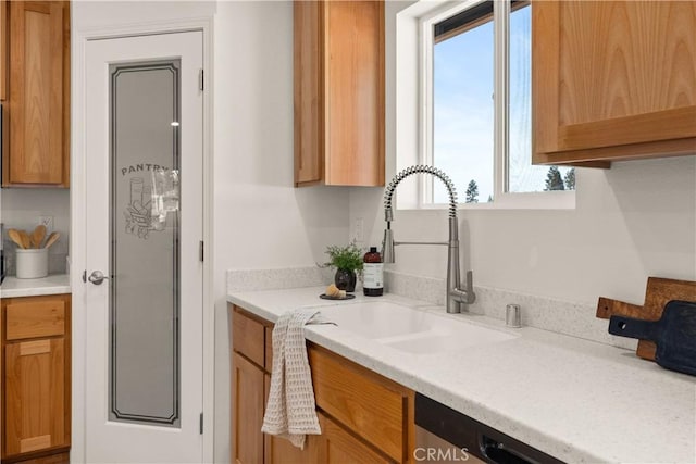 kitchen with light countertops, a sink, and dishwashing machine