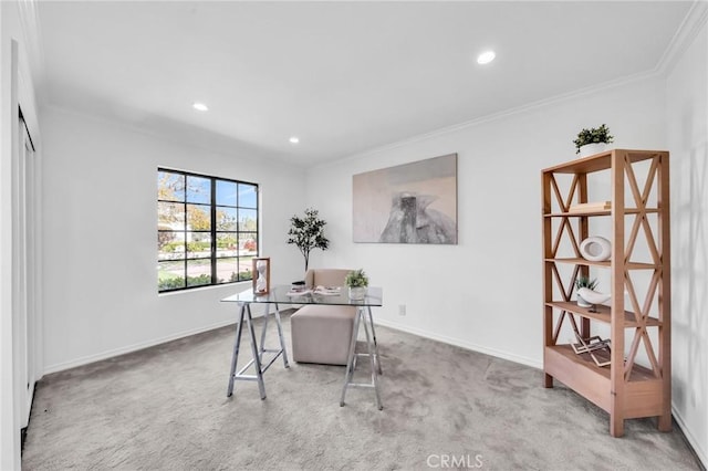 21 Santa Catalina Dr, Rancho Palos Verdes, CA 90275 - carpeted office space with crown molding, baseboards, and recessed lighting