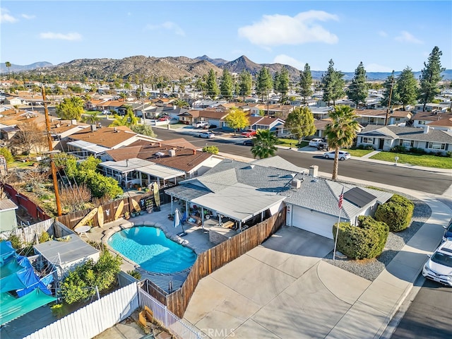 bird's eye view with a residential view and a mountain view