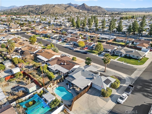 aerial view featuring a residential view and a mountain view