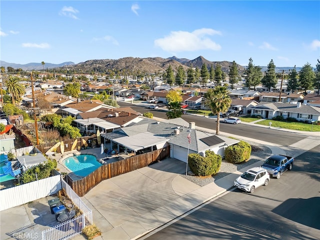 aerial view with a mountain view and a residential view