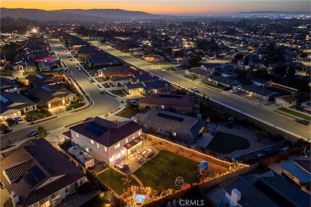 view of aerial view at dusk