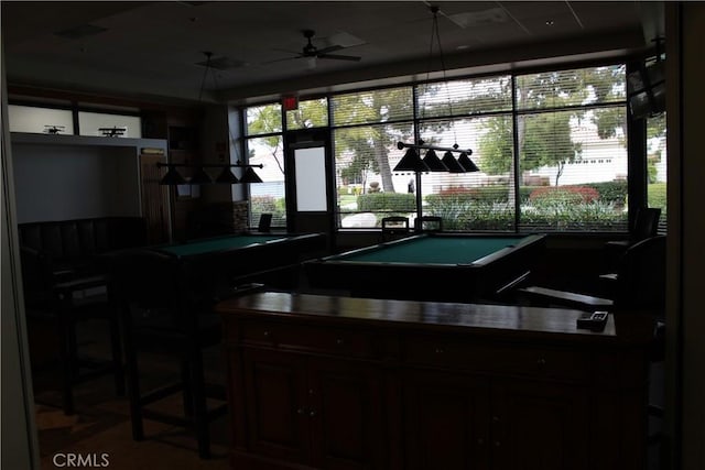 game room featuring ceiling fan and pool table