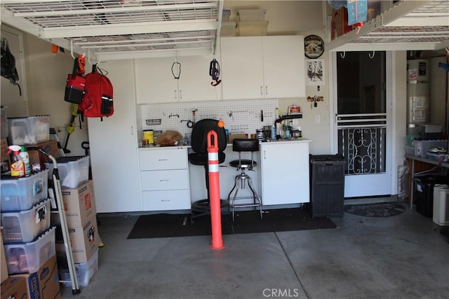 garage with a workshop area