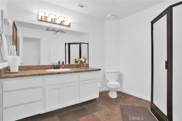7575 Rancho Rd, Wrightwood, CA 92372 - full bath featuring vanity, stone finish floors, and a stall shower