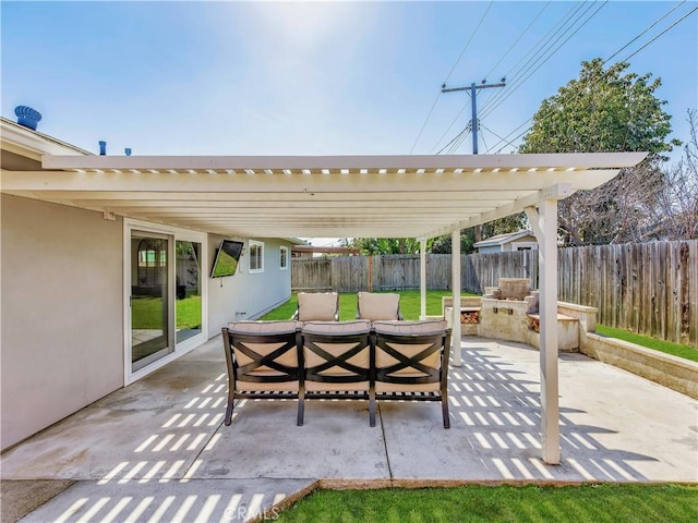 view of patio / terrace with fence and an outdoor hangout area