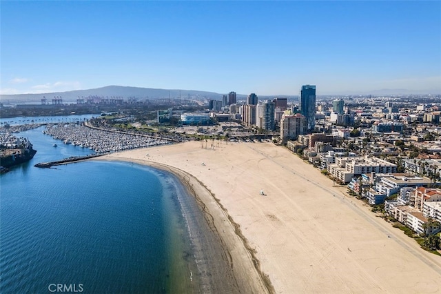 bird's eye view with a view of the beach, a view of city, and a water view