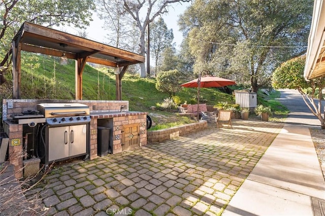 view of patio / terrace featuring an outdoor kitchen, a sink, and area for grilling