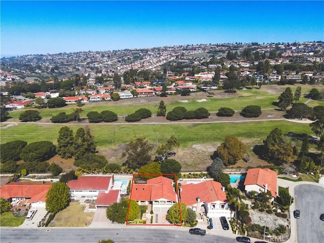 aerial view featuring view of golf course