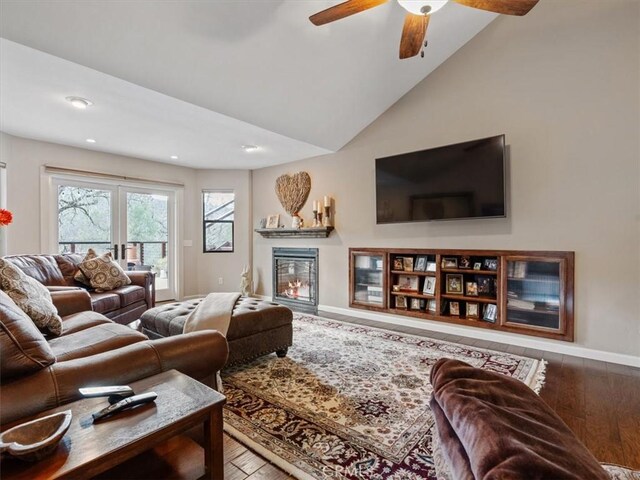 8160 Los Osos Rd, Atascadero, CA 93422 - living area with baseboards, recessed lighting, lofted ceiling, a ceiling fan, and wood finished floors
