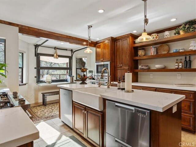 8160 Los Osos Rd, Atascadero, CA 93422 - kitchen with appliances with stainless steel finishes, open shelves, a sink, and light countertops