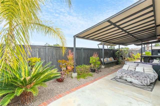 view of patio / terrace with a fenced backyard and an outdoor hangout area