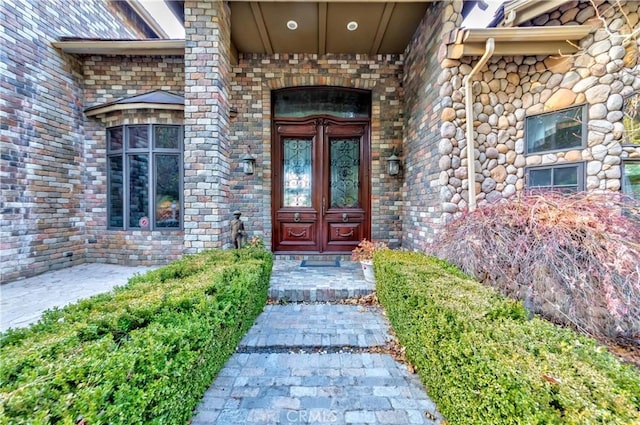 293 Fairway Dr, Lake Arrowhead, CA 92352 - doorway to property with stone siding