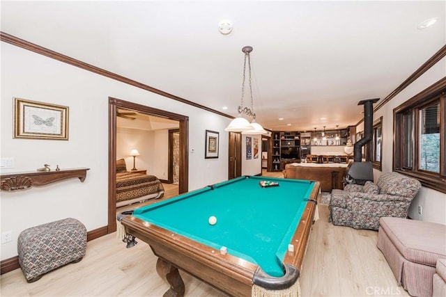293 Fairway Dr, Lake Arrowhead, CA 92352 - rec room featuring crown molding, pool table, and wood finished floors
