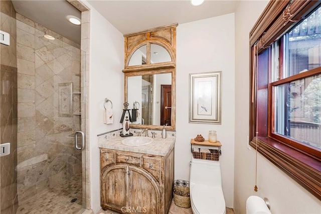 293 Fairway Dr, Lake Arrowhead, CA 92352 - full bathroom with toilet, plenty of natural light, a stall shower, and vanity