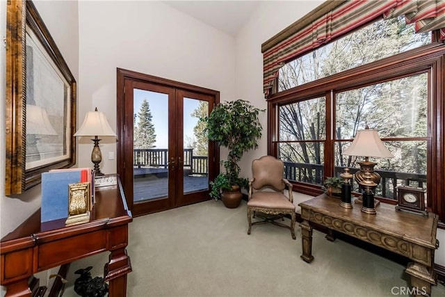 293 Fairway Dr, Lake Arrowhead, CA 92352 - sitting room featuring french doors and carpet