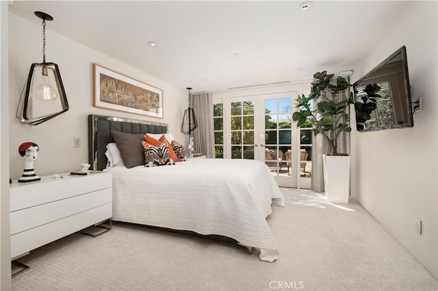 504 Evening Star Ln, Newport Beach, CA 92660 - bedroom featuring access to outside, french doors, carpet flooring, and recessed lighting