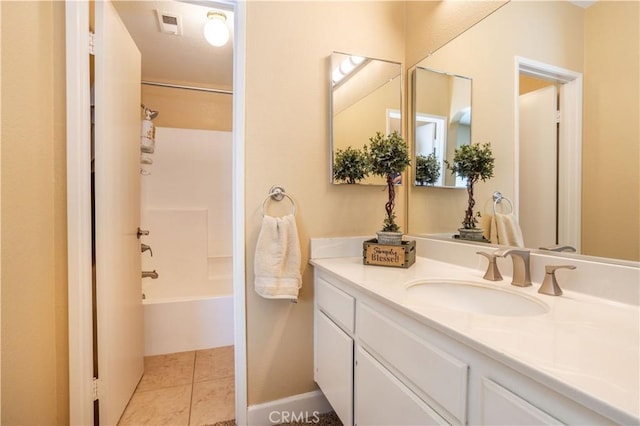 25214 Steinbeck Ave Unit G, Stevenson Ranch, CA 91381 - bathroom with tile patterned floors, visible vents,  shower combination, and vanity