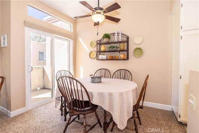 25214 Steinbeck Ave Unit G, Stevenson Ranch, CA 91381 - carpeted dining space featuring ceiling fan and baseboards