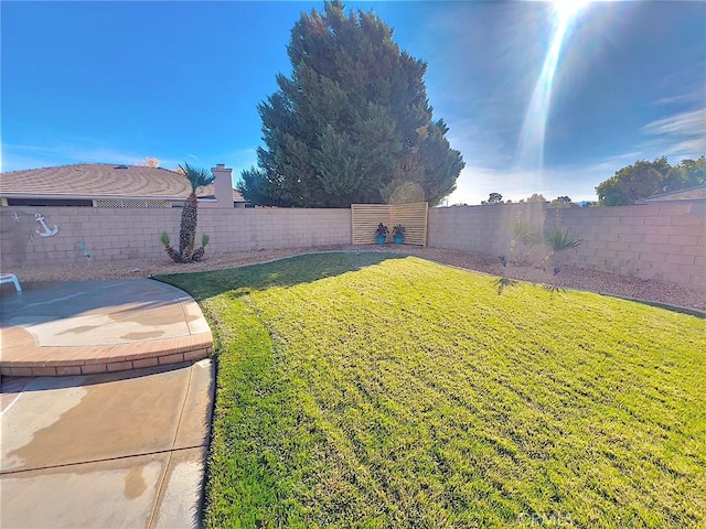 view of yard with a patio area and a fenced backyard