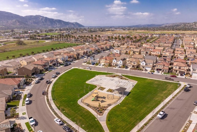 birds eye view of property featuring a residential view and a mountain view