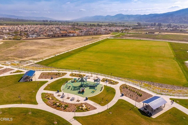 drone / aerial view with a mountain view