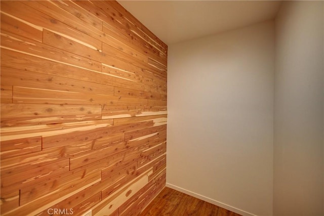 interior space with wood walls and wood finished floors