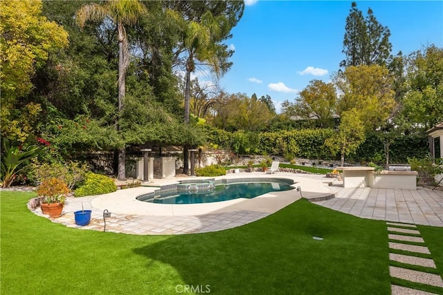 25605 Queenscliff Ct, Calabasas, CA 91302 - view of pool with a patio area and a lawn