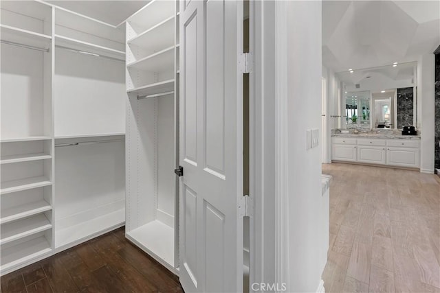 spacious closet featuring light wood finished floors