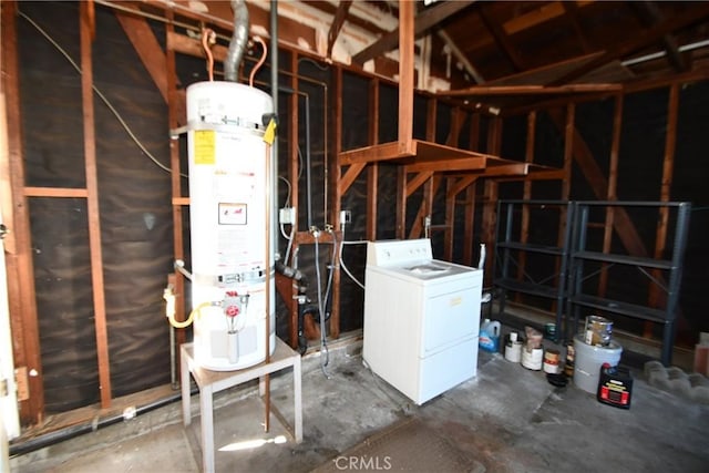 interior space featuring water heater and washer / clothes dryer