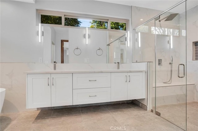 15470 Longbow, Sherman Oaks, CA 91403 - bathroom featuring double vanity, a shower stall, and a sink