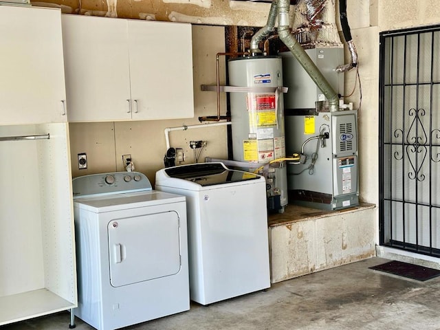 4741 Sequoia Pl, Oceanside, CA 92057 - laundry room featuring cabinet space, secured water heater, washing machine and clothes dryer, and heating unit