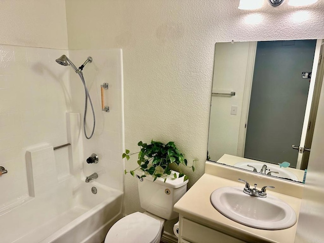 4741 Sequoia Pl, Oceanside, CA 92057 - full bathroom with vanity, toilet, a textured wall, and washtub / shower combination
