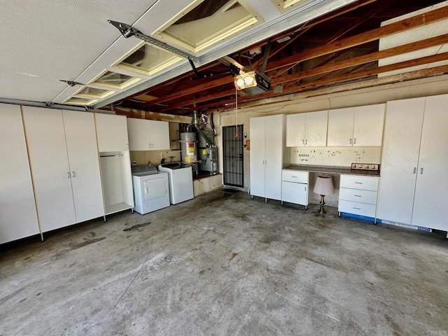 4741 Sequoia Pl, Oceanside, CA 92057 - garage featuring washer and dryer, a garage door opener, an office area, and secured water heater
