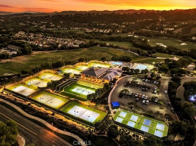 view of aerial view at dusk