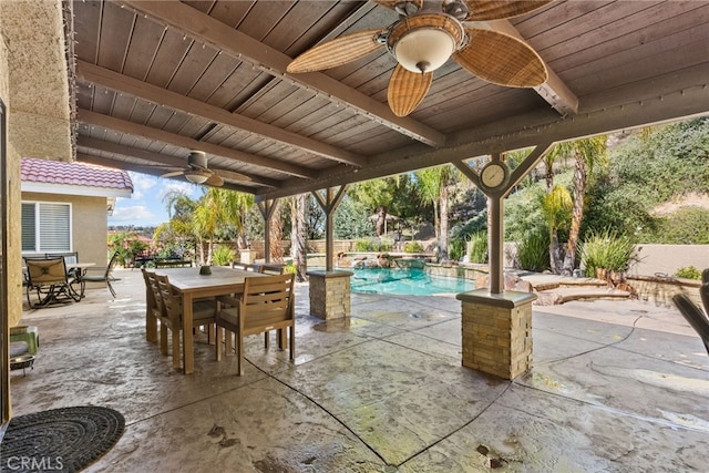 view of patio / terrace featuring outdoor dining space and a fenced in pool