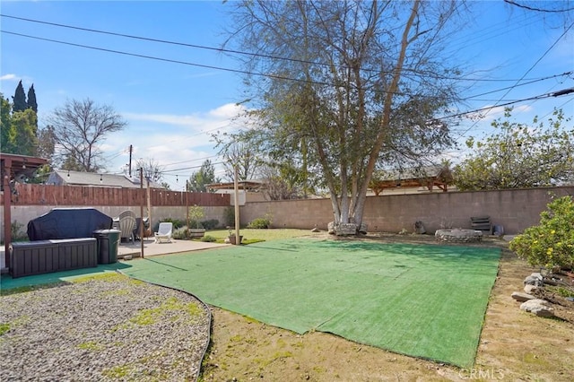 view of yard with a patio area and a fenced backyard