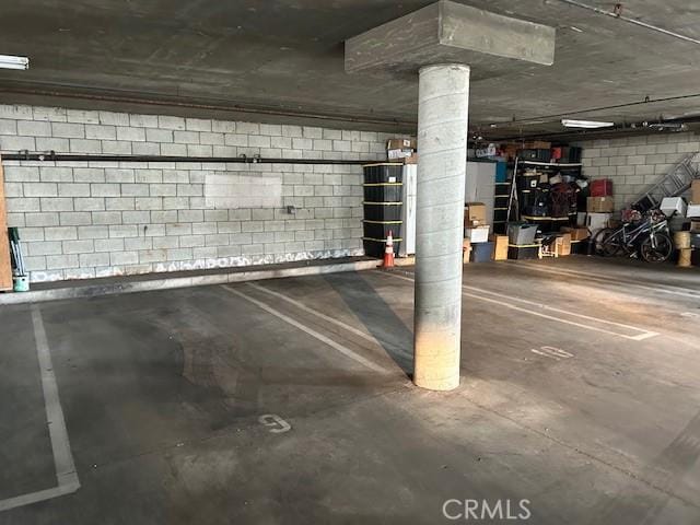 parking garage with concrete block wall