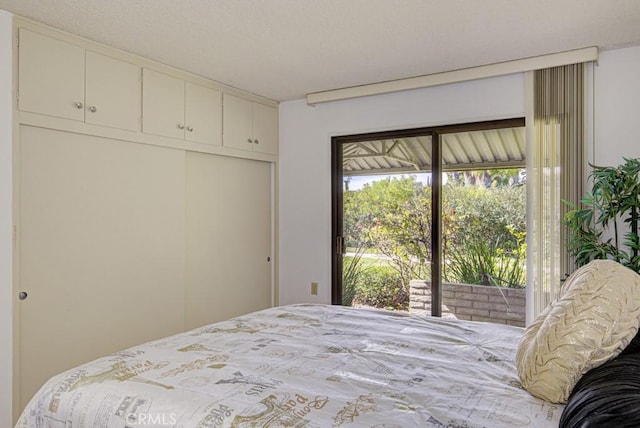 bedroom featuring access to exterior and a closet