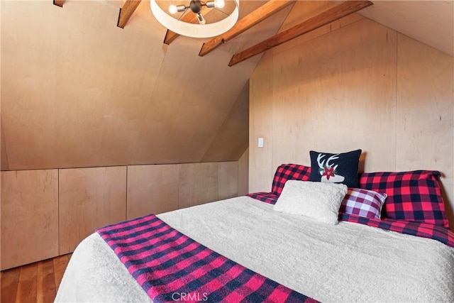 612 Rose Ln, Twin Peaks, CA 92391 - bedroom with wood finished floors and wood walls
