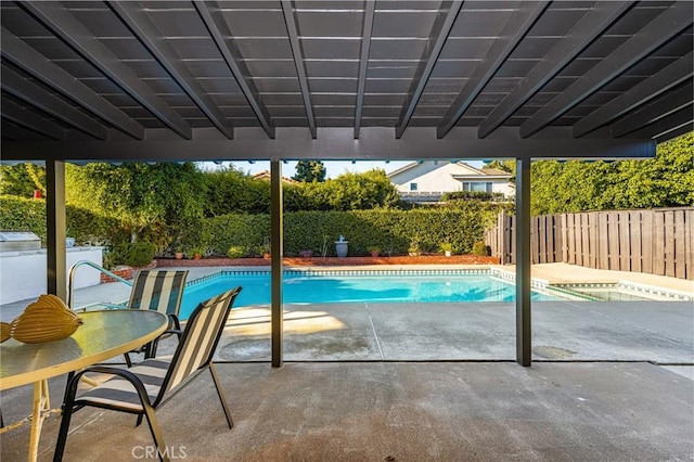 view of swimming pool featuring a patio area, a fenced in pool, and a fenced backyard