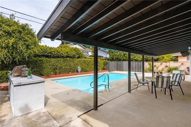 view of swimming pool with a fenced in pool, a patio, and a fenced backyard