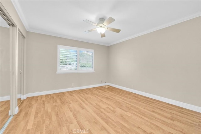 22517 Lazy Meadow Dr, Diamond Bar, CA 91765 - unfurnished bedroom featuring light wood-style floors, baseboards, ornamental molding, and a ceiling fan