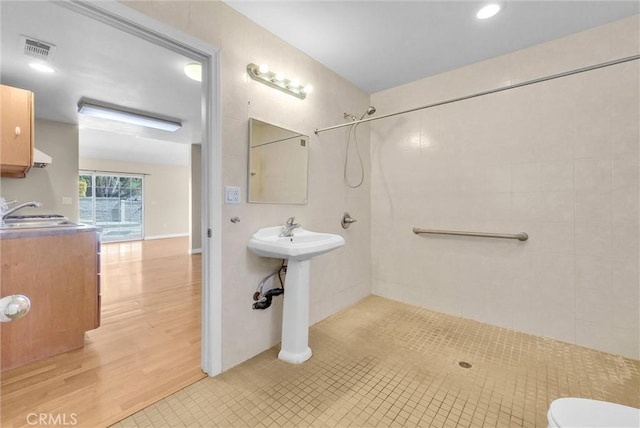 22517 Lazy Meadow Dr, Diamond Bar, CA 91765 - bathroom featuring a sink, a shower, toilet, recessed lighting, and wood finished floors