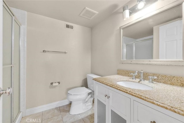 22517 Lazy Meadow Dr, Diamond Bar, CA 91765 - bathroom featuring a stall shower, toilet, vanity, baseboards, and tile patterned flooring