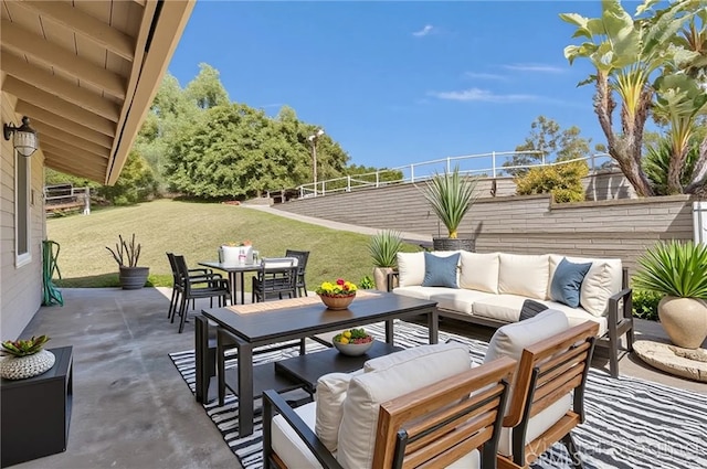 22517 Lazy Meadow Dr, Diamond Bar, CA 91765 - view of patio with an outdoor hangout area, outdoor dining space, and a fenced backyard
